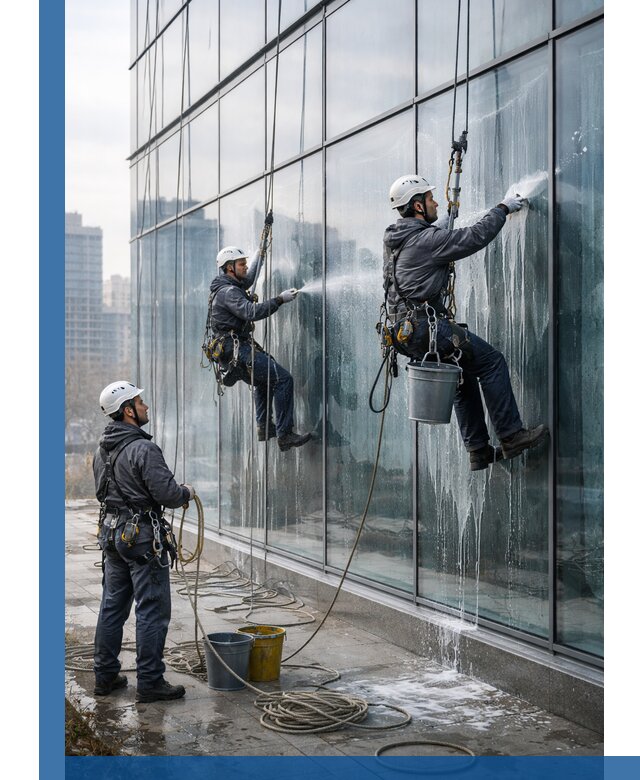 Промышленная мойка панорамных окон на высоте в Сарове