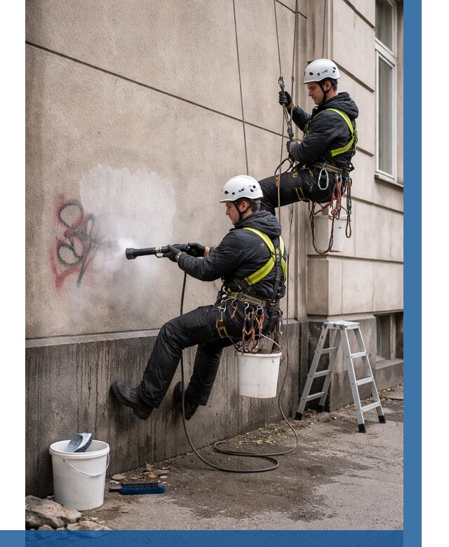 Удаление граффити с фасада в Сарове от 4687 р. | ВЫСОТНИК-Сро