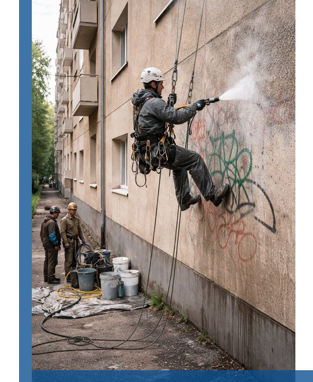 Удаление граффити с фасада в Сарове без следов и повреждений