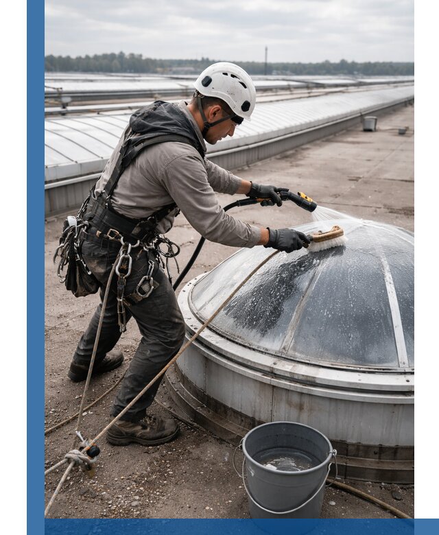 Мойка зенитных фонарей на кровле для промышленных объектов в Сарове