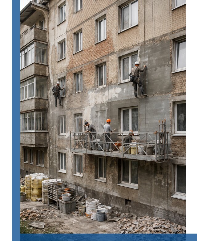 Капитальный ремонт фасада в Сарове с восстановлением и гидроизоляцией