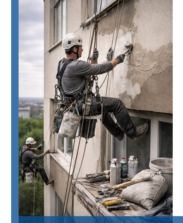 Косметический ремонт фасада зданий в Сарове промышленными альпинистами