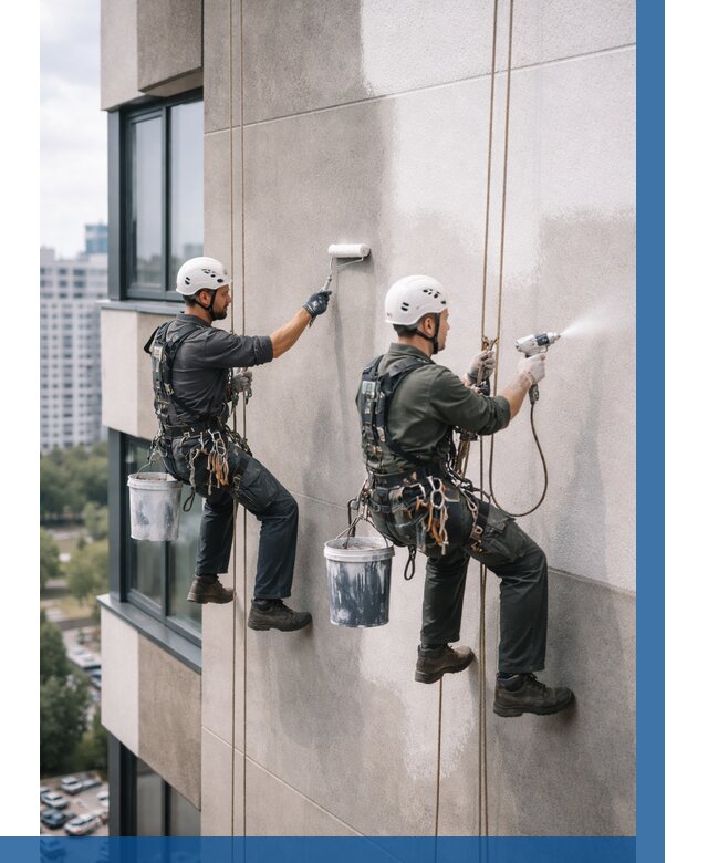 Покраска фасада альпинистами в Сарове от 312 р. | ВЫСОТНИК-Сро