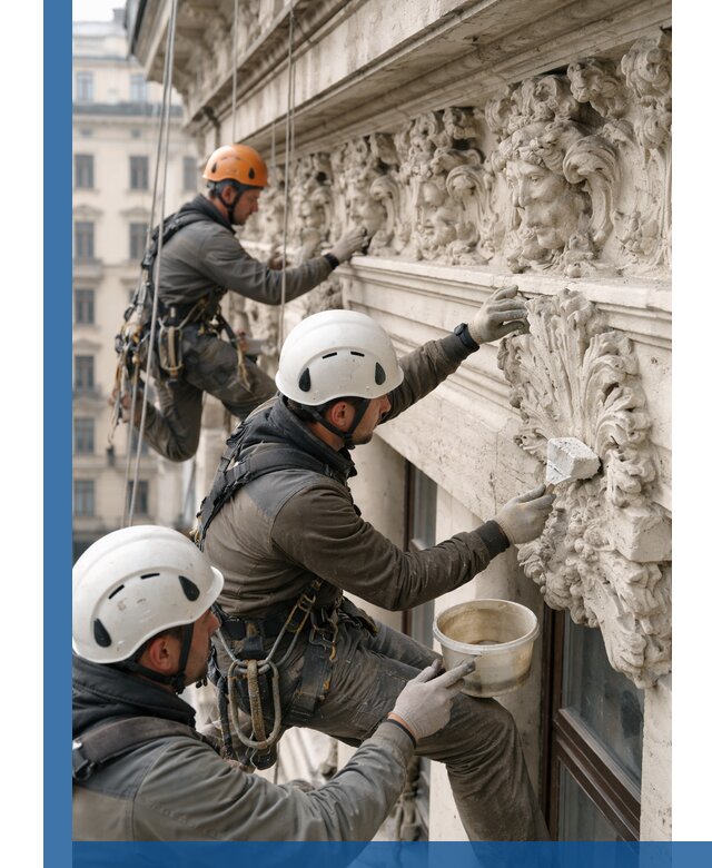 Реставрация фасадной лепнины с высотными работами в Сарове