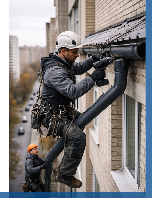 Монтаж водосточной системы на здании в Сарове от 5208 р. | ВЫСОТНИК-Сро