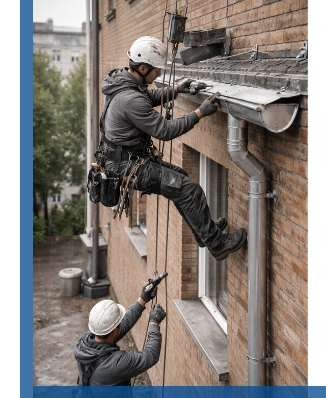 Монтаж водосточной системы на здании в Сарове под ключ