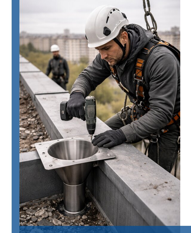 Монтаж водосточных воронок в Сарове для промышленных зданий