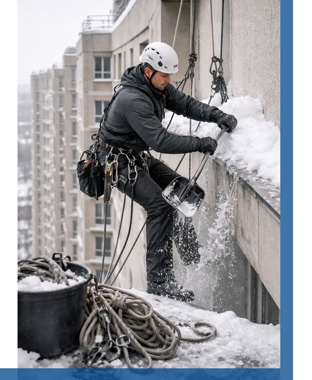 Очистка карнизов от снега в Сарове от 312 р. | ВЫСОТНИК-Сро