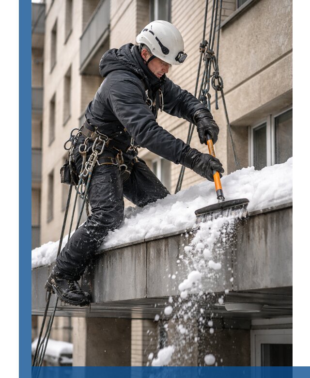 Очистка козырьков от снега в Сарове круглогодично безопасно