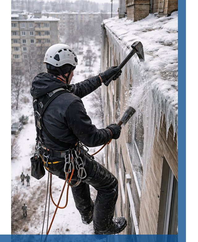 Сбивание сосулек с крыши в Сарове по цене от 4687 р. | ВЫСОТНИК-Сро