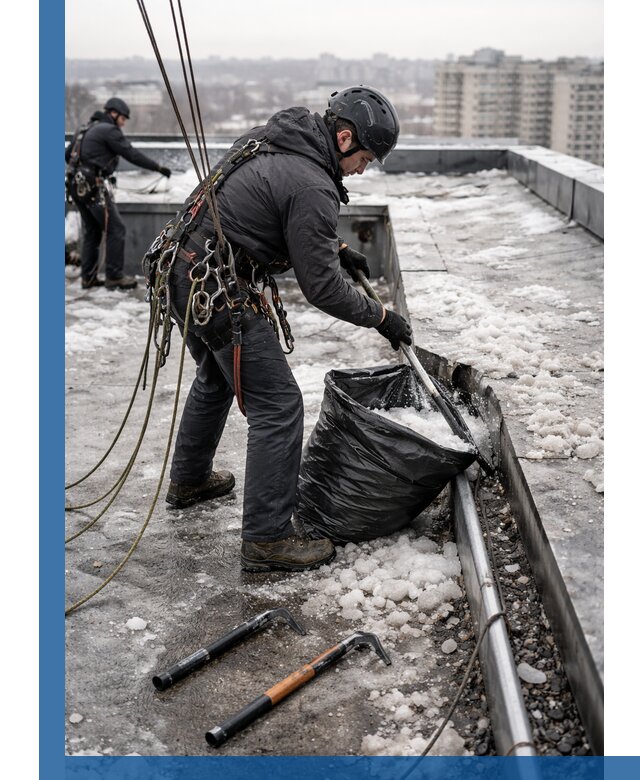 Аварийная очистка кровли в Сарове от промальпинистов