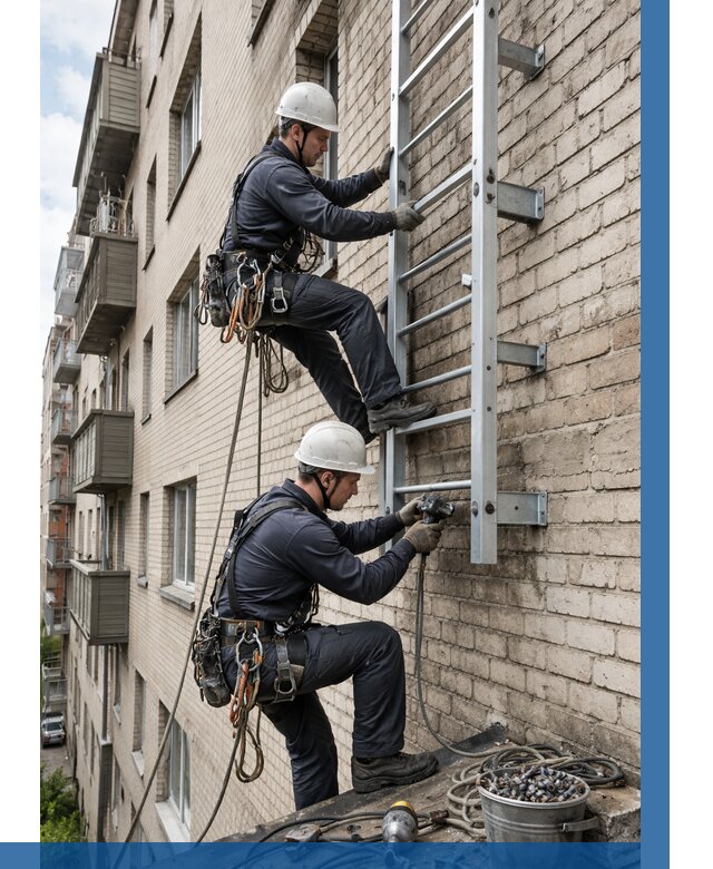 Монтаж пожарной лестницы в Сарове от 26038 р заказать у ВЫСОТНИК-Сро