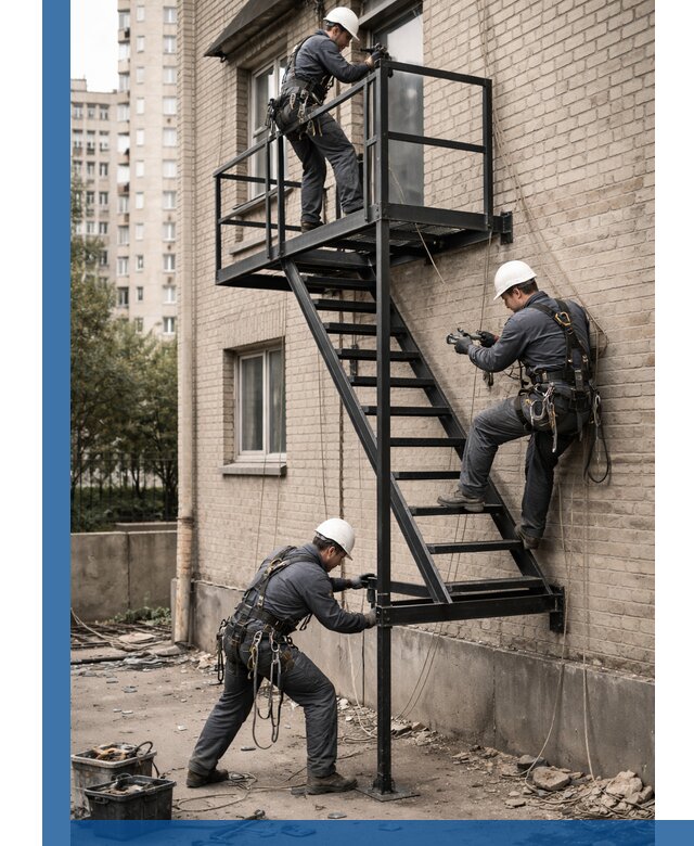 Монтаж пожарной лестницы в Сарове, установка и крепление