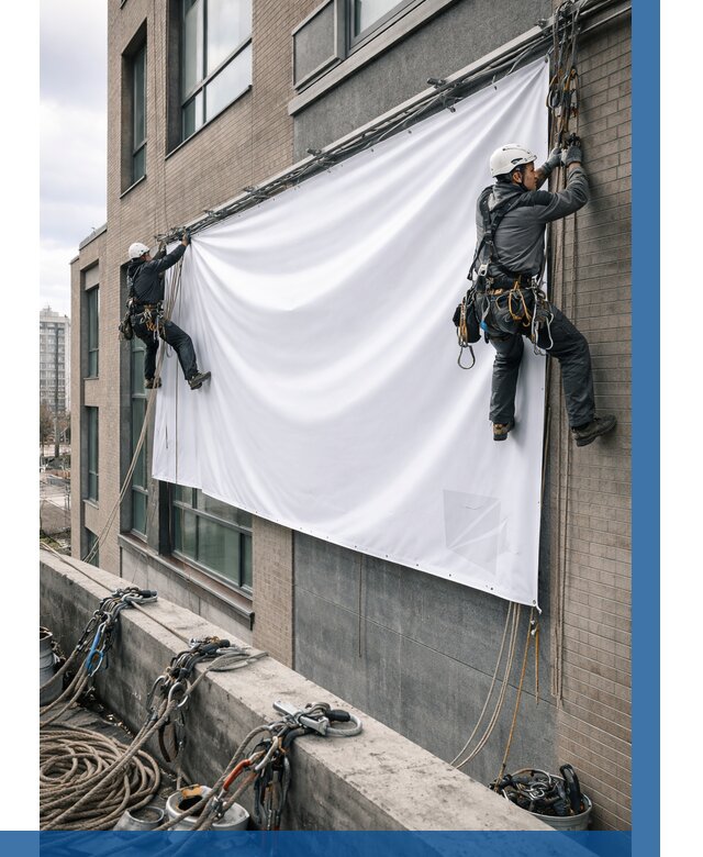 Монтаж баннеров на фасаде в Сарове от 677 р. заказать ВЫСОТНИК-Сро