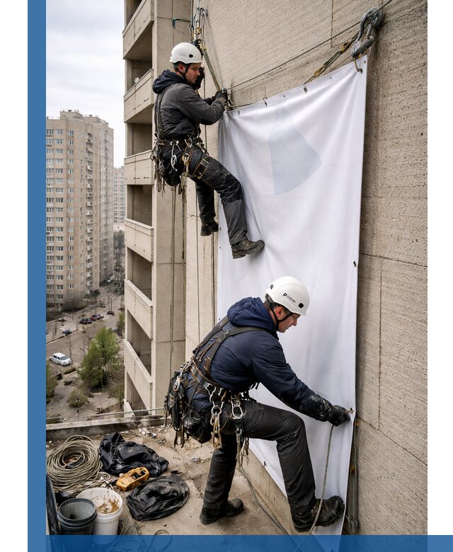 Профессиональный монтаж баннеров на фасаде в Сарове