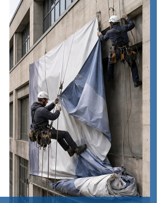 Демонтаж баннеров с фасада в Сарове от 4687 р. | ВЫСОТНИК-Сро