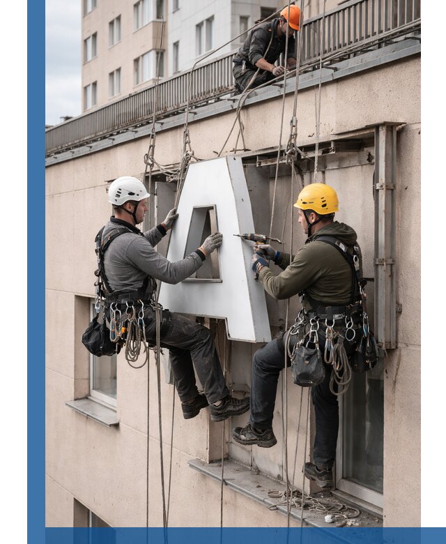 Ремонт и восстановление наружных вывесок на высоте в Сарове