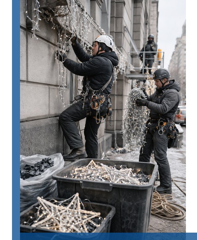 Демонтаж новогоднего оформления и гирлянд в Сарове