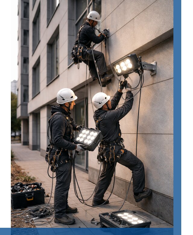 Монтаж прожекторов на фасаде в Сарове от 7811 р. | ВЫСОТНИК-Сро