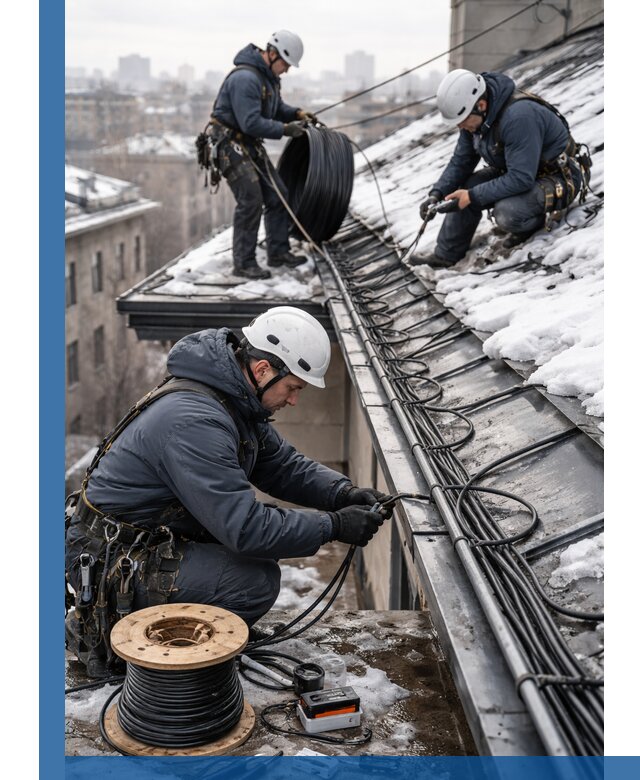 Монтаж греющего кабеля на кровле в Сарове под ключ