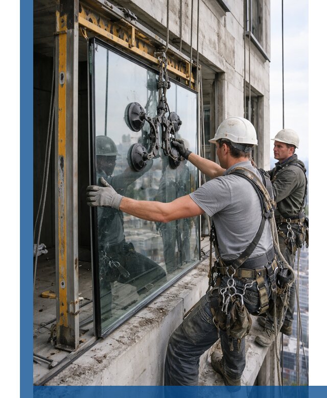 Монтаж стеклопакетов на высоте в Сарове с промышленным альпинизмом