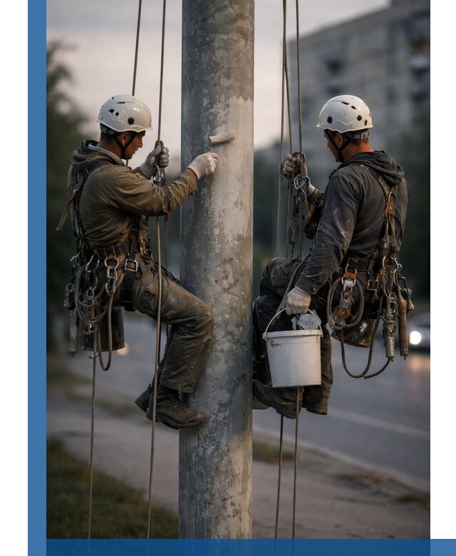 Покраска опор освещения и антикоррозийная защита в Сарове