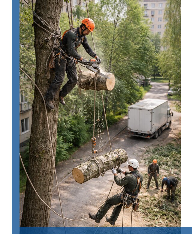 Спил деревьев альпинистами в Сарове, безопасно и без повреждений