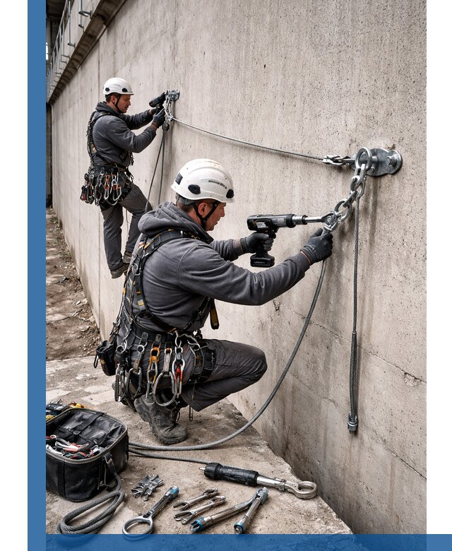 Монтаж анкерных линий высотной безопасности в Сарове